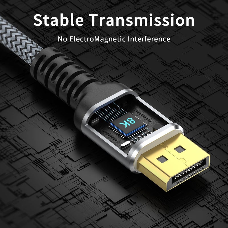 looyotul كابل DisplayPort 8K، كابل DP 1.4 بطول 6.6 قدم (8K@60Hz، 4K@144Hz، 2K@240Hz) يدعم 32.4Gbps، موصل مطلي بالذهب، معدل تحديث عالي لشاشة الألعاب، HDR، FreeSync G-Sync، بطاقة الرسوميات، الكمبيوتر الشخصي - Image 2